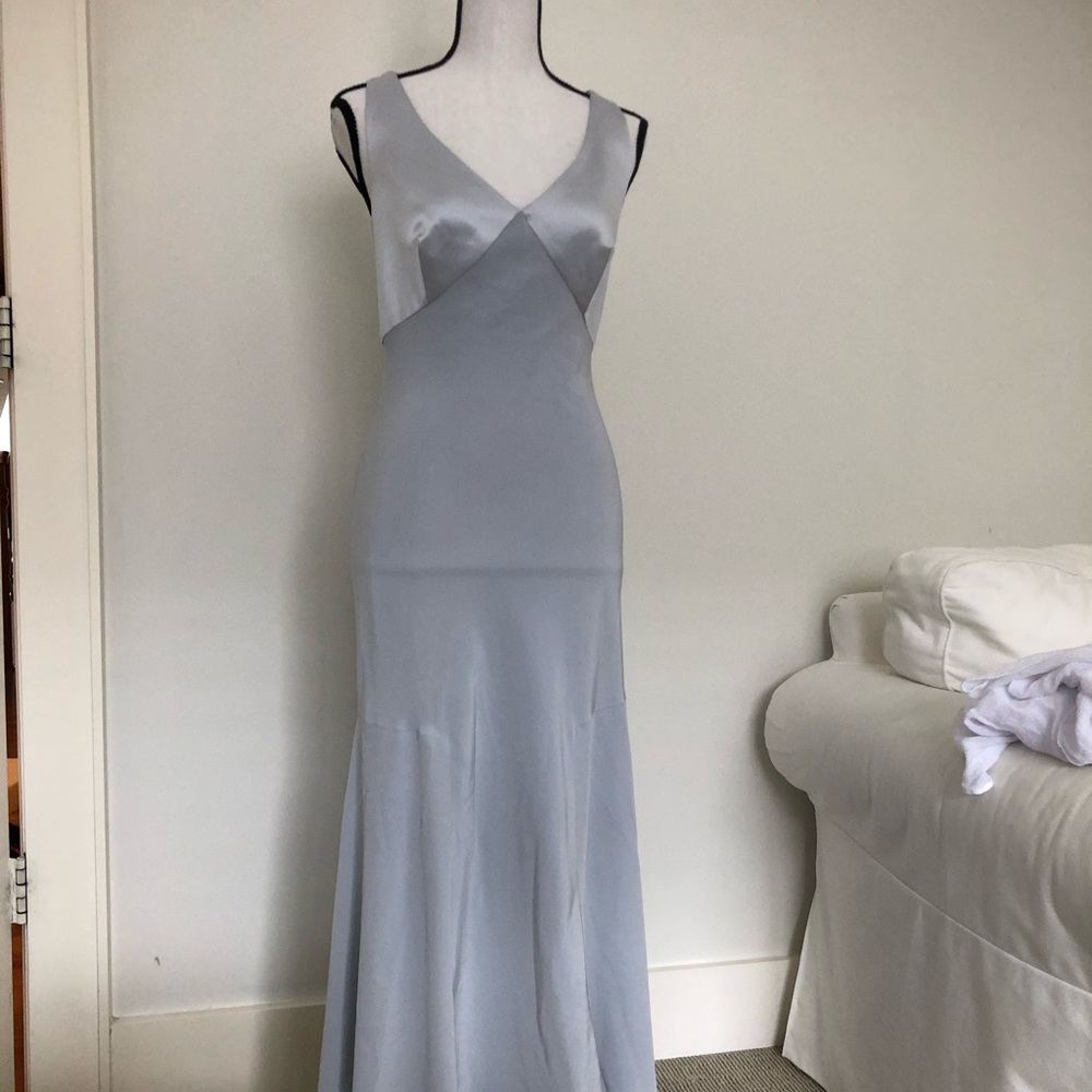 Tahari blue grey formal dress